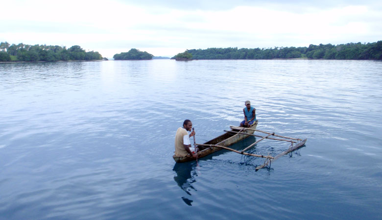 Visiteurs en pirogue