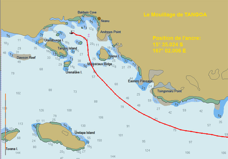 Route vers le mouillage de Tangoa