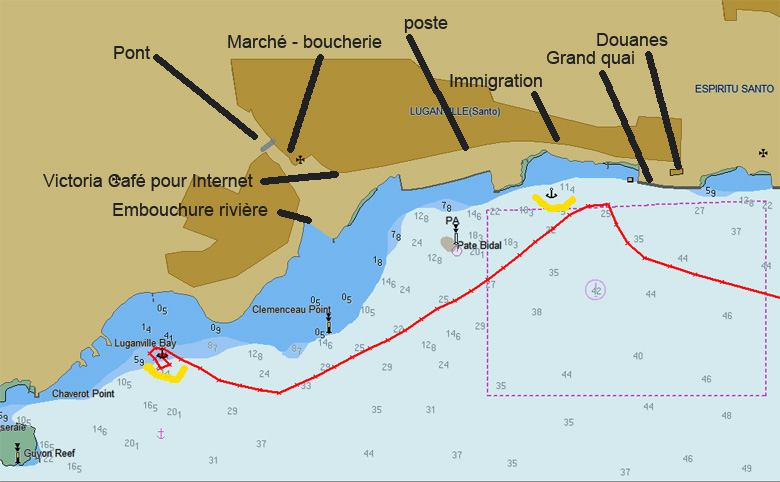 Les mouillages en face de Luganville